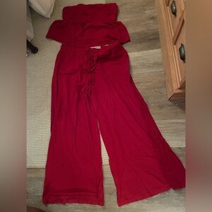 American Eagle Outfitters Wide-Leg Lounge Pants in Deep Red